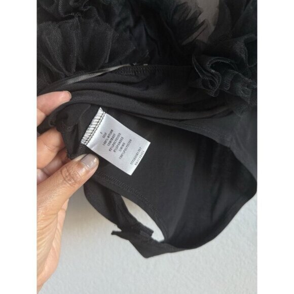 Klesis Women's Small Tulle Ruffled Black Deep-V Organza Bodysuit Sheer NEW - Picture 15 of 16